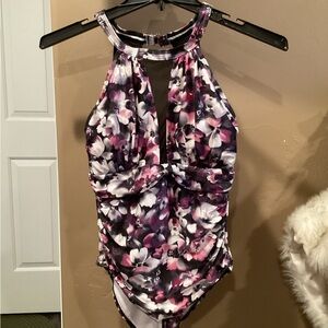 Purple & Pink Floral Halter Swimsuit
